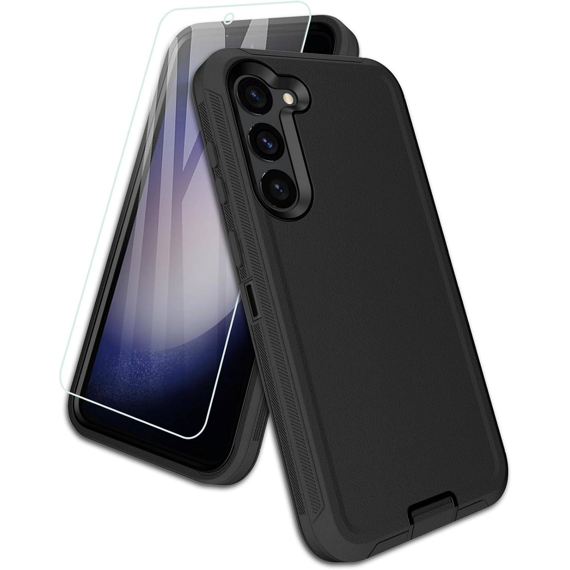 Entronix - Heavy Duty Case and Clear Screen Protector Bundle for Galaxy S25 Plus - Black