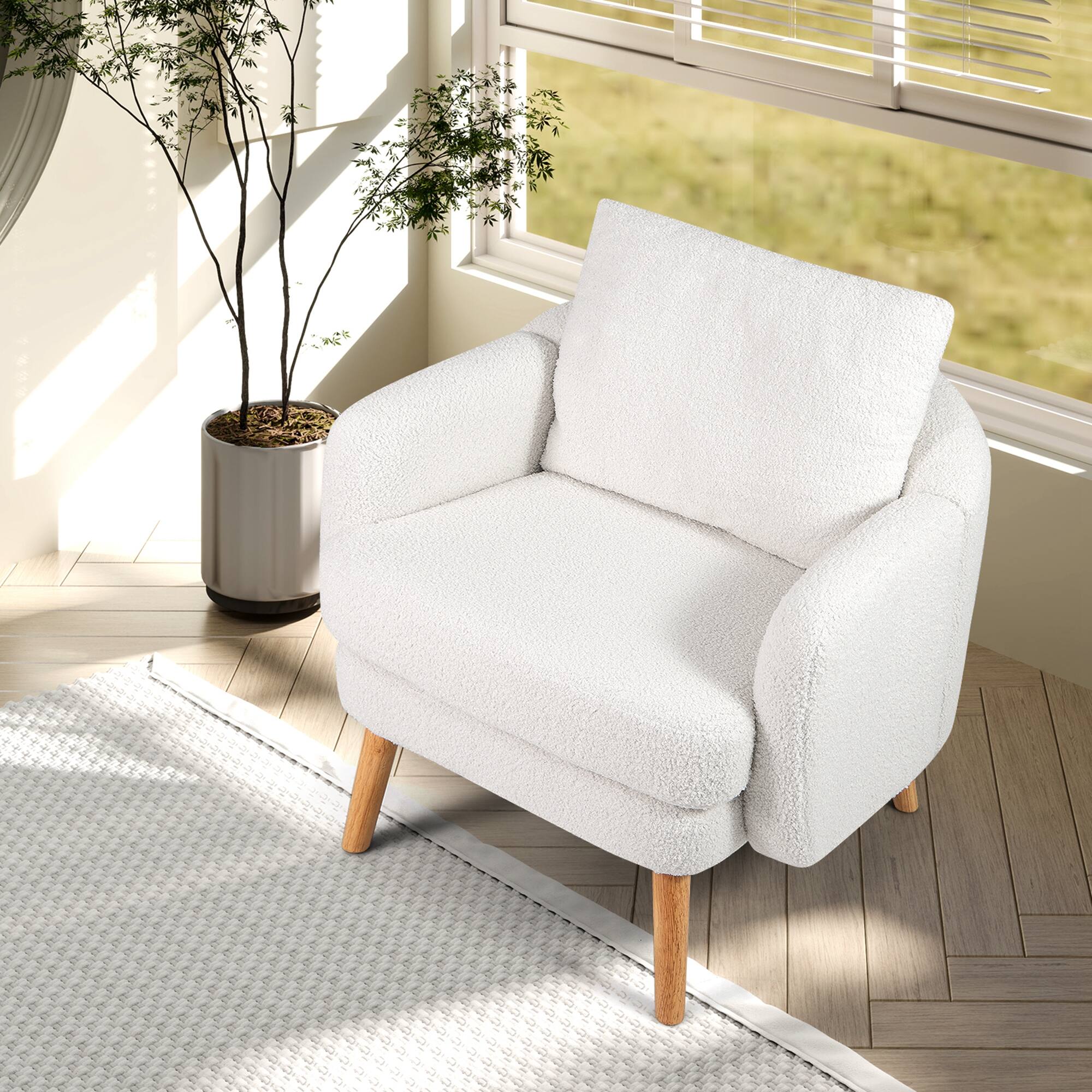Alt View 1. Gymax - Gymax Sherpa Accent Chair w/ Seat Cushion & Pillow Rubber Wood Legs for Bedroom White - White.