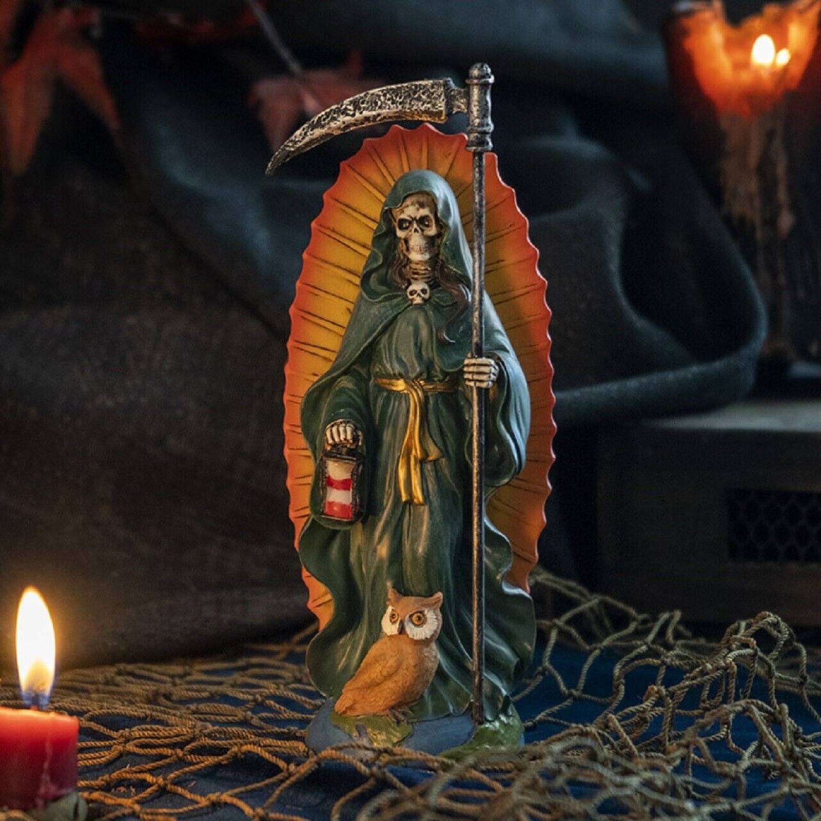 Alt View 1. Pacific Trading - Santa Muerte Green Gown Figurine Death 7 Inch.