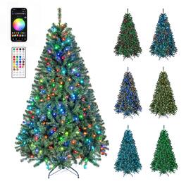 Gymax - 6 ft Smart Pencil Christmas Tree w/ Remote & APP 300 Pre-Lit RGB LED Lights - Green