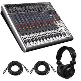 Behringer - XENYX X2222USB Premium 22-Input 2/2-Bus Mixer, Bundle with TAPH100 Studio Headphones and 2x 25' XLR Microphone