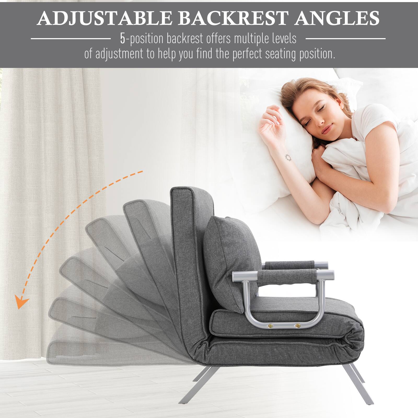 ADJUSTABLE BACKREST ANGLES

5-position backrest offers multiple levels of adjustment to help you find the perfect seating position.