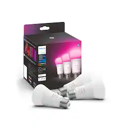 Philips - Hue A19 Bluetooth 60W Smart LED Bulb (3-Pack) - White and Color Ambiance