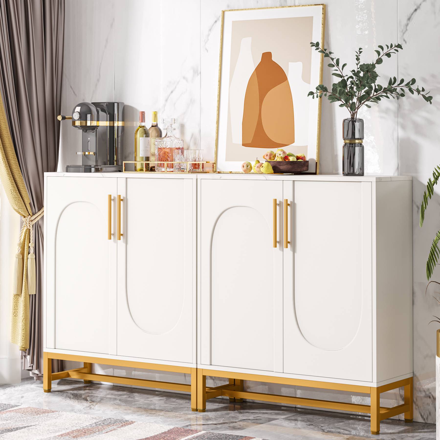 Angle. Tribesigns - Office Breakroom Storage Cabinet with Metal Frame, for Organizing Items in Staff Breakrooms and Reception Areas - White.