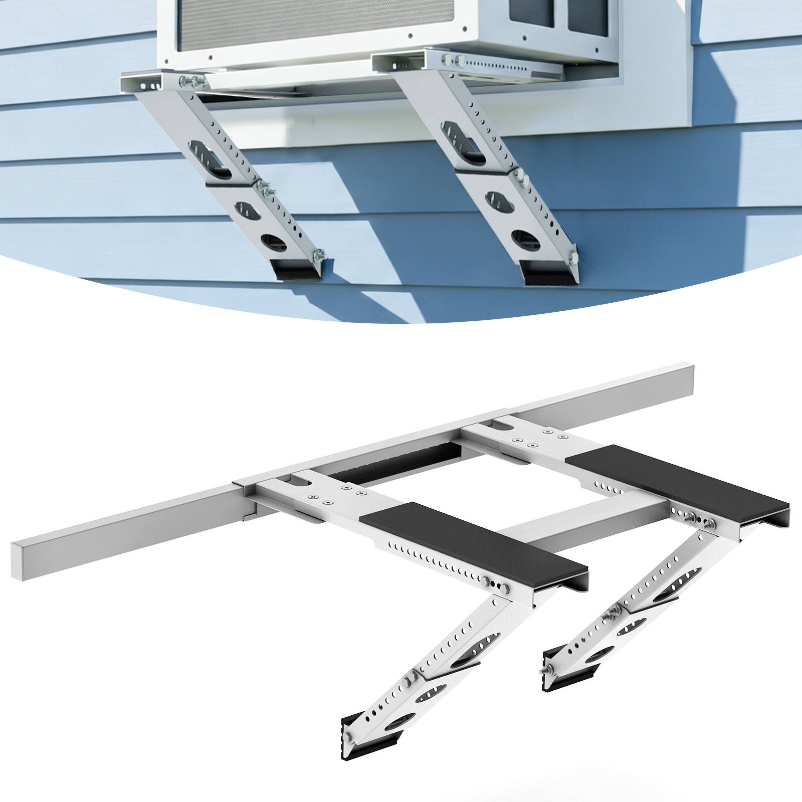 Front. Winado - No-Drill Quick Setup Window AC Bracket, Heavy Duty Steel Support Bracket for Window Air Conditioner, Holds Up to 220 lbs - Silver.