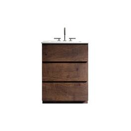 Boyel Living - 24 Inch Walnut Bathroom Vanity with Sink, Large Storage, Freestanding Design, One-Piece Basin, Pre-Assembled - White+Walnut