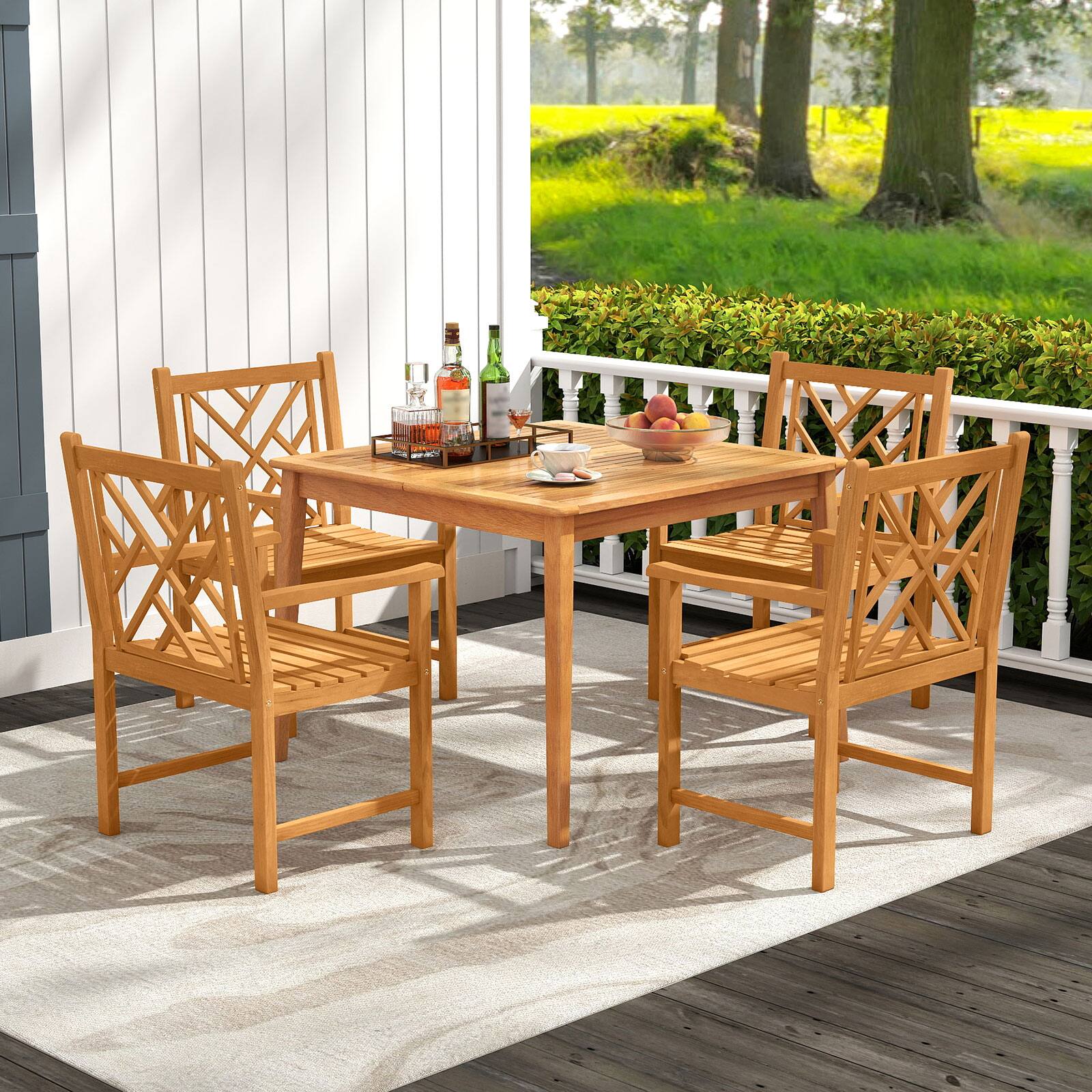 Alt View 3. Gymax - Gymax 5-Pieces Patio Dining Table Set w/4 Chairs Slatted Tabletop 1.96'' Umbrella Hole - Natural.
