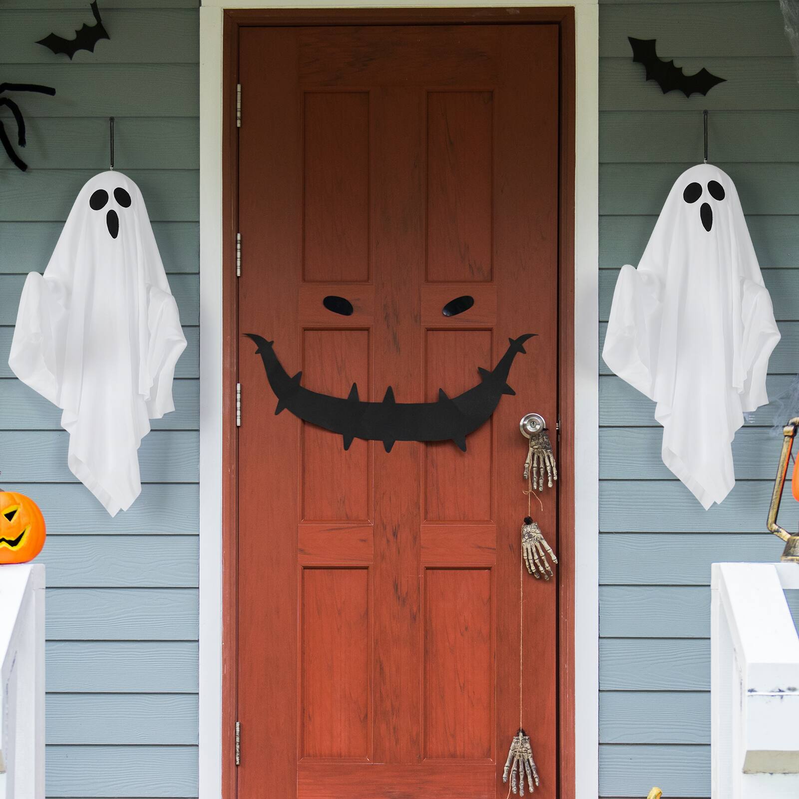 Alt View 4. Oumilen - Lighted Hanging Ghost Halloween Decor – White Cloth Ghost with LED Lights & Bendable Arms.