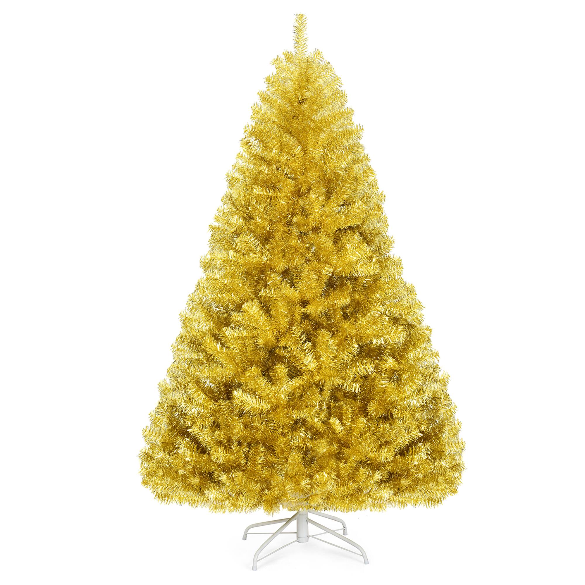 Alt View 4. Gymax - Gymax 6FT Tinsel Christmas Tree Artificial Hinged w/ Metal Stand Champagne Gold - Champagne Gold.