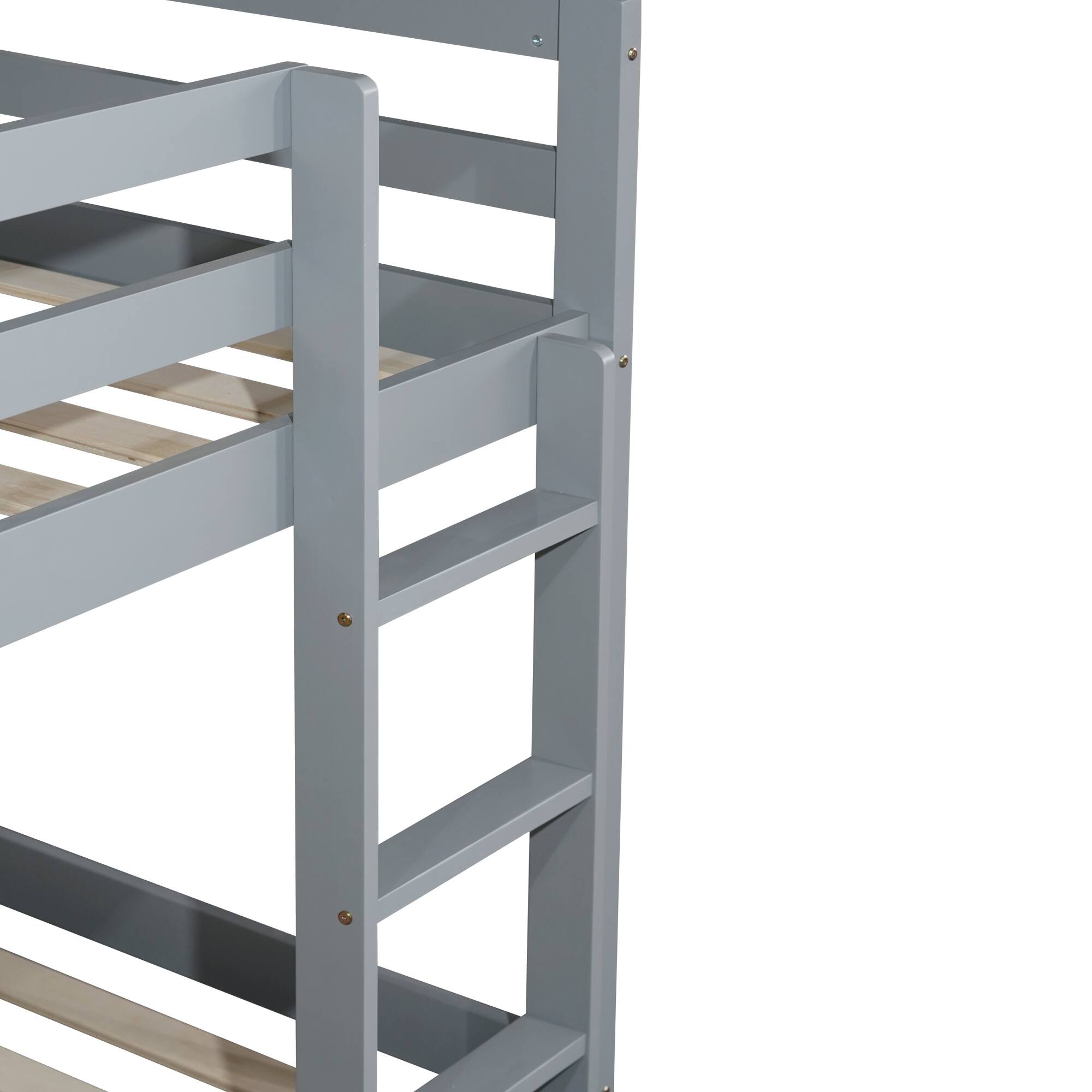 Alt View 1. GOODSILO - Solid Wood Twin Over Twin Floor Bunk Bed with Ladder and Strengthened Slats for Enhanced Stability - Grey.