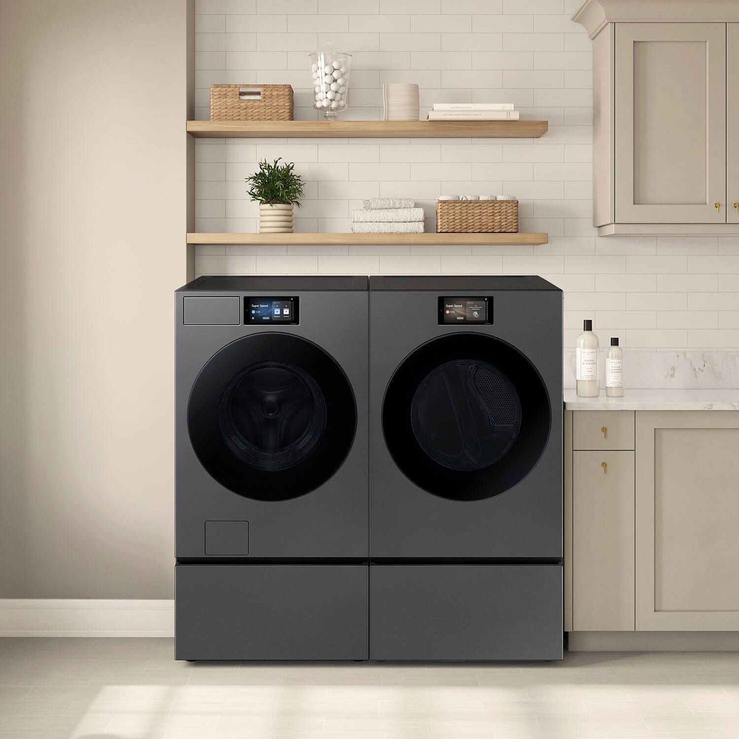 Alt View 14. Samsung - Bespoke 27" Wide Laundry Pedestal with Storage Drawer - Dark Steel.