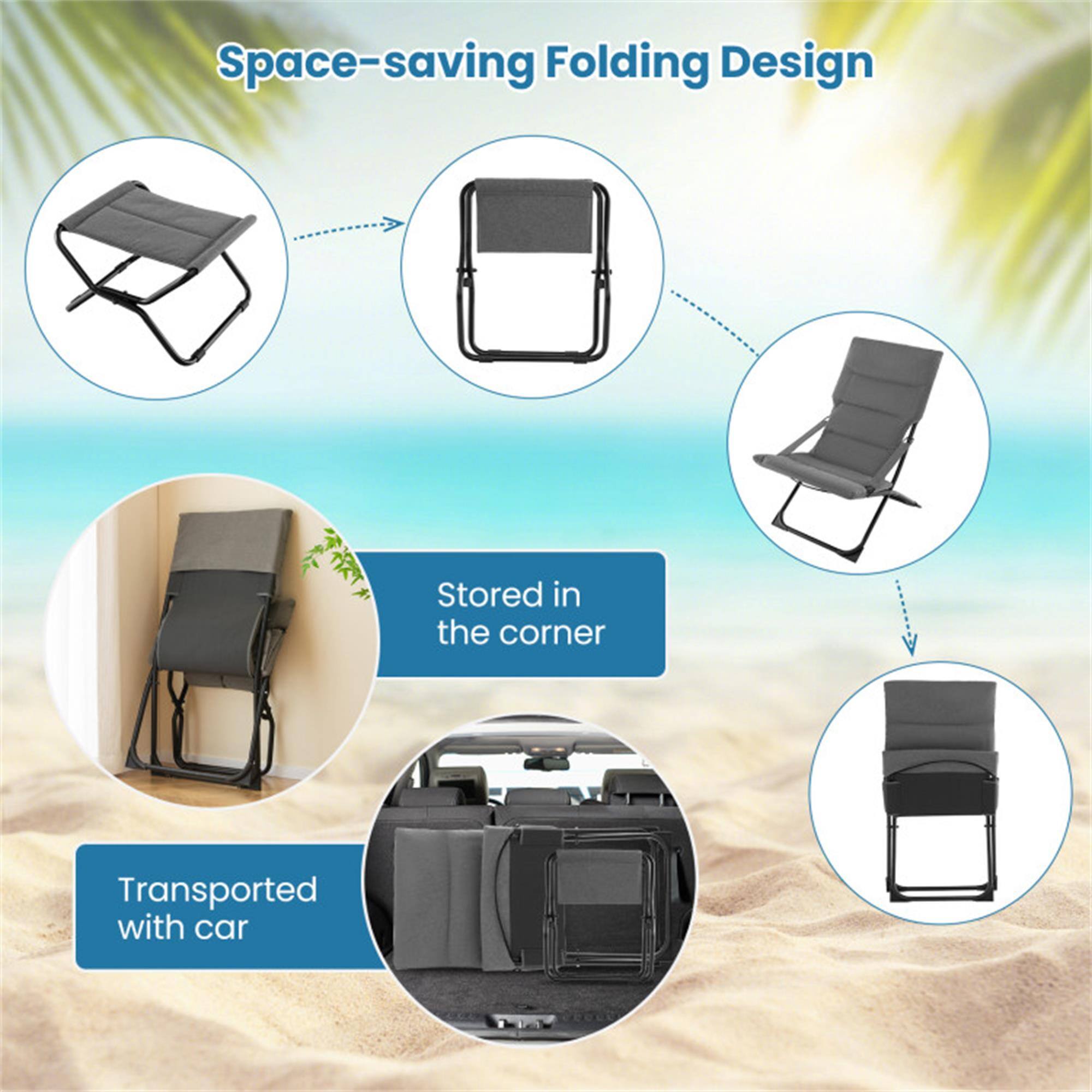 Space-saving Folding Design

- Stored in the corner
- Transported with car