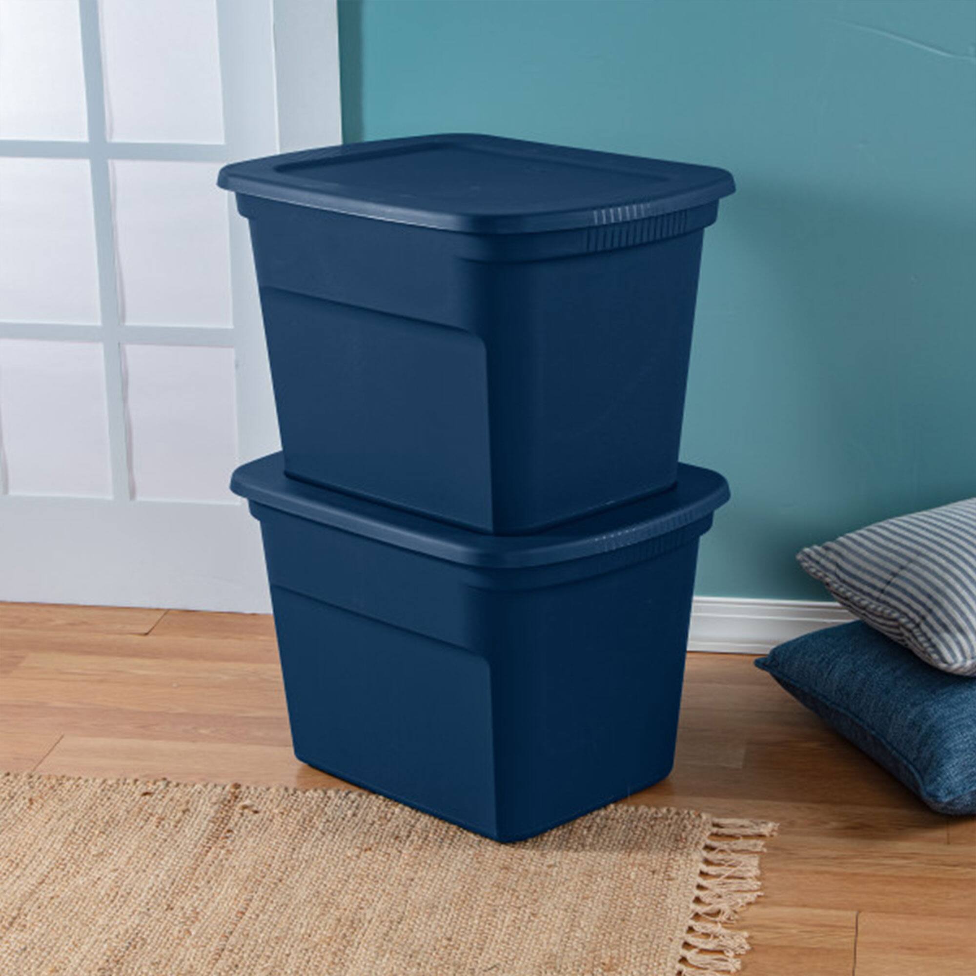 Alt View 3. Sterilite - Sterilite Classic Lidded Stackable 18 Gal Storage Tote Container, Blue, 8 Pack - Marine Blue.