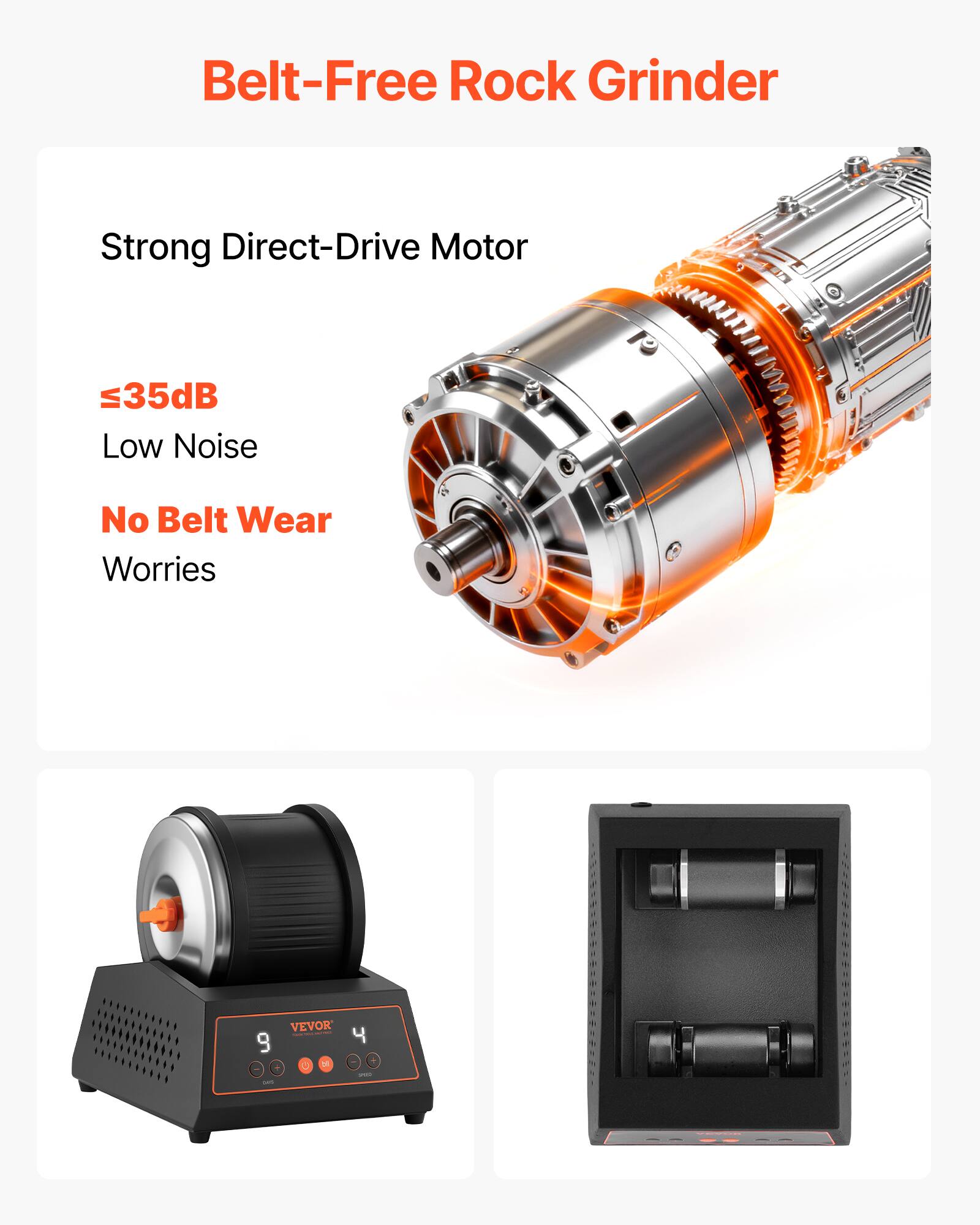 Belt-Free Rock Grinder

Strong Direct-Drive Motor

≤35dB Low Noise

No Belt Wear Worries