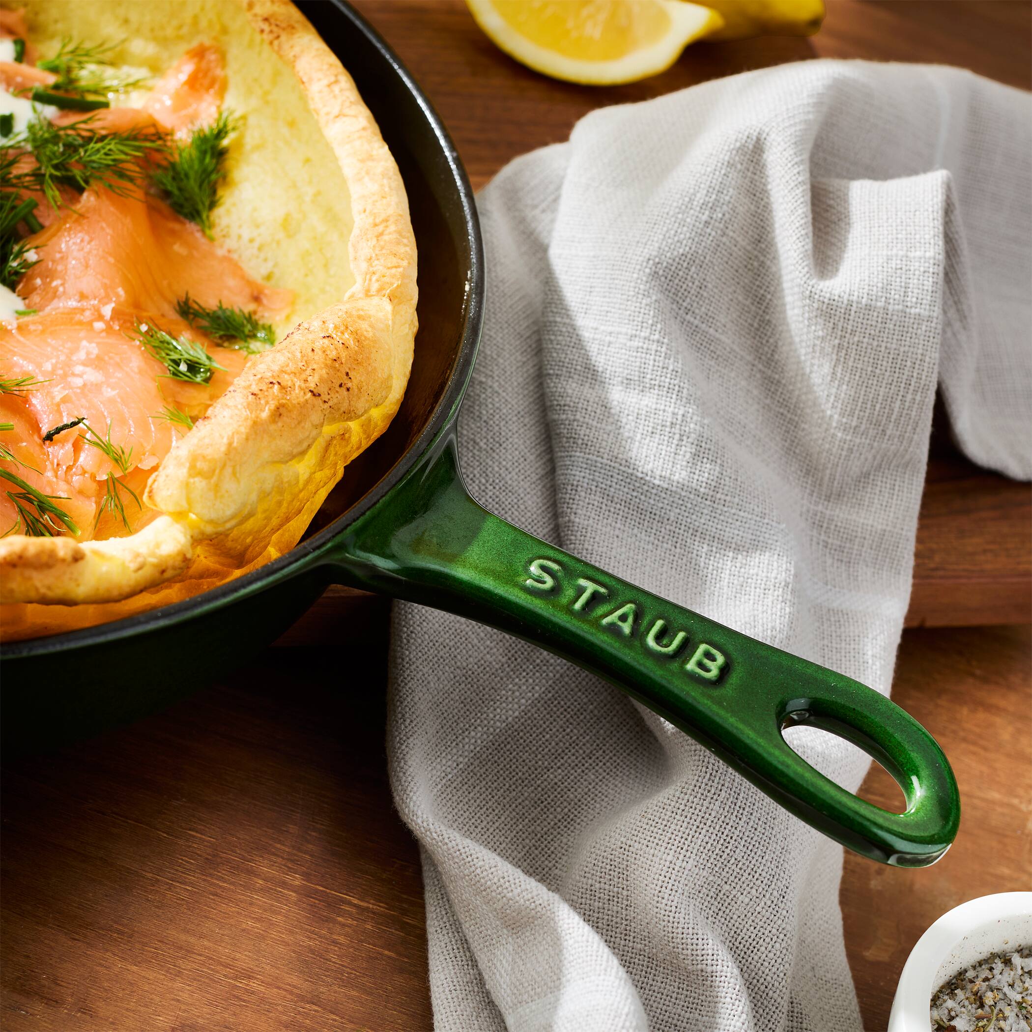 Alt View 5. Staub - Staub Cast Iron 11-inch Traditional Skillet - Basil - Basil.