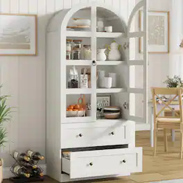 Acekool - 72" Tall Arched Kitchen Pantry Cabinet, Farmhouse Wood Pantry Storage Cabinet, Versatile Pantry Cabinets Cupboard - White