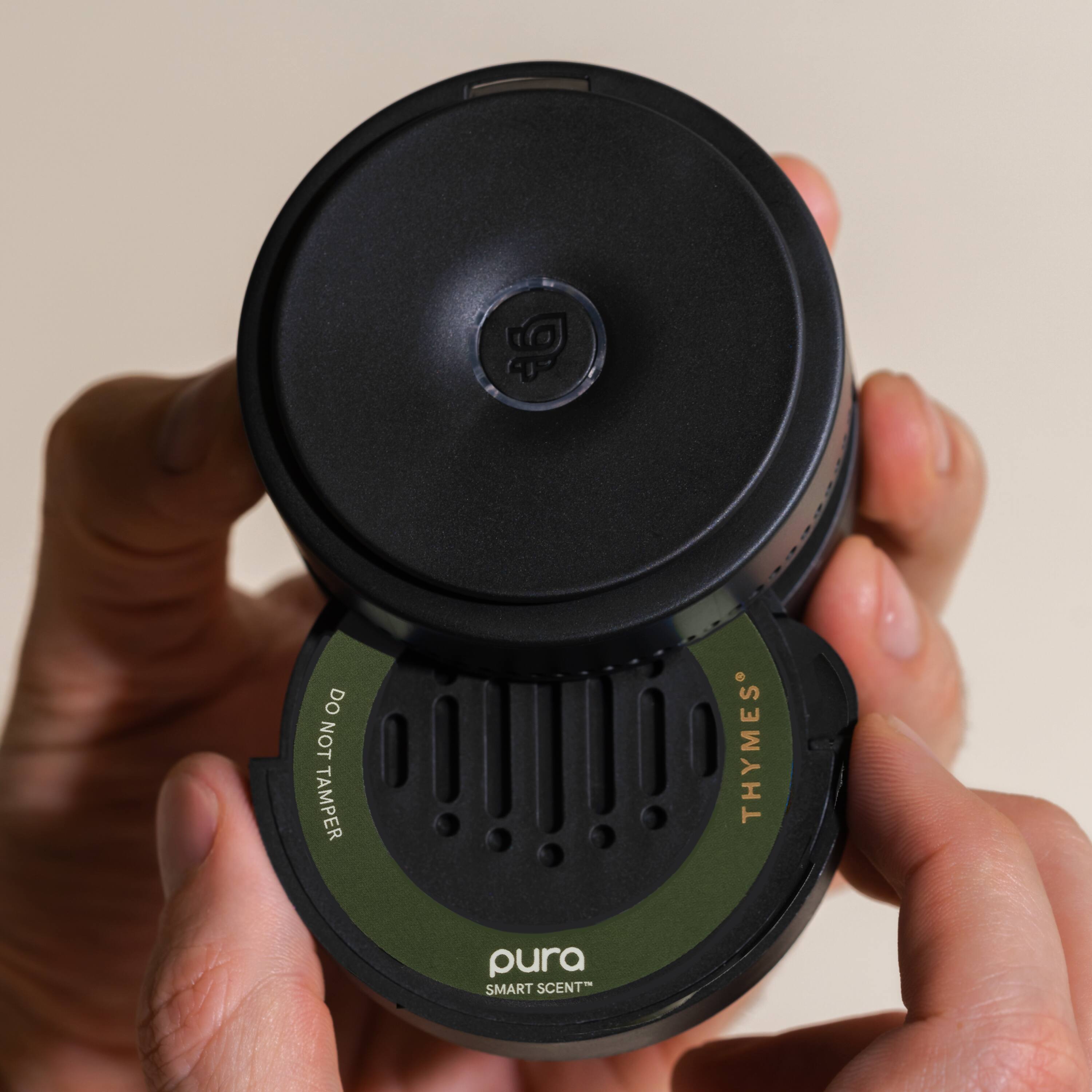 The text on the image reads: "pura smart scent thymes tamper."