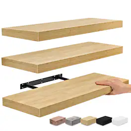 Set of 3 (24"x9") Sorbus Floating Shelves with Invisible Brackets - for Bedroom, Kitchen Decor, Bathroom Shelves - Maple