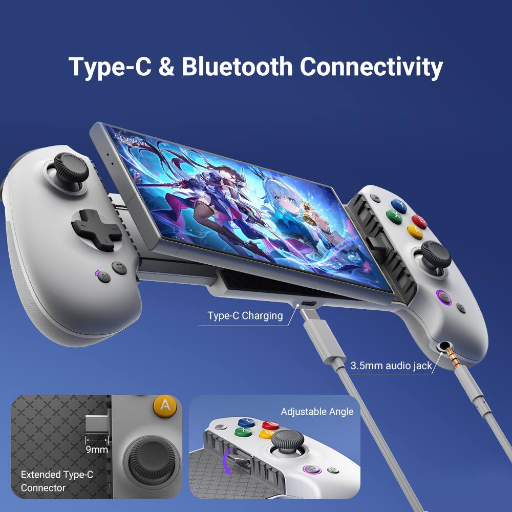 Type-C & Bluetooth Connectivity

- Type-C Charging
- 3.5mm audio jack
- Adjustable Angle
- 9mm Extended Type-C Connector
