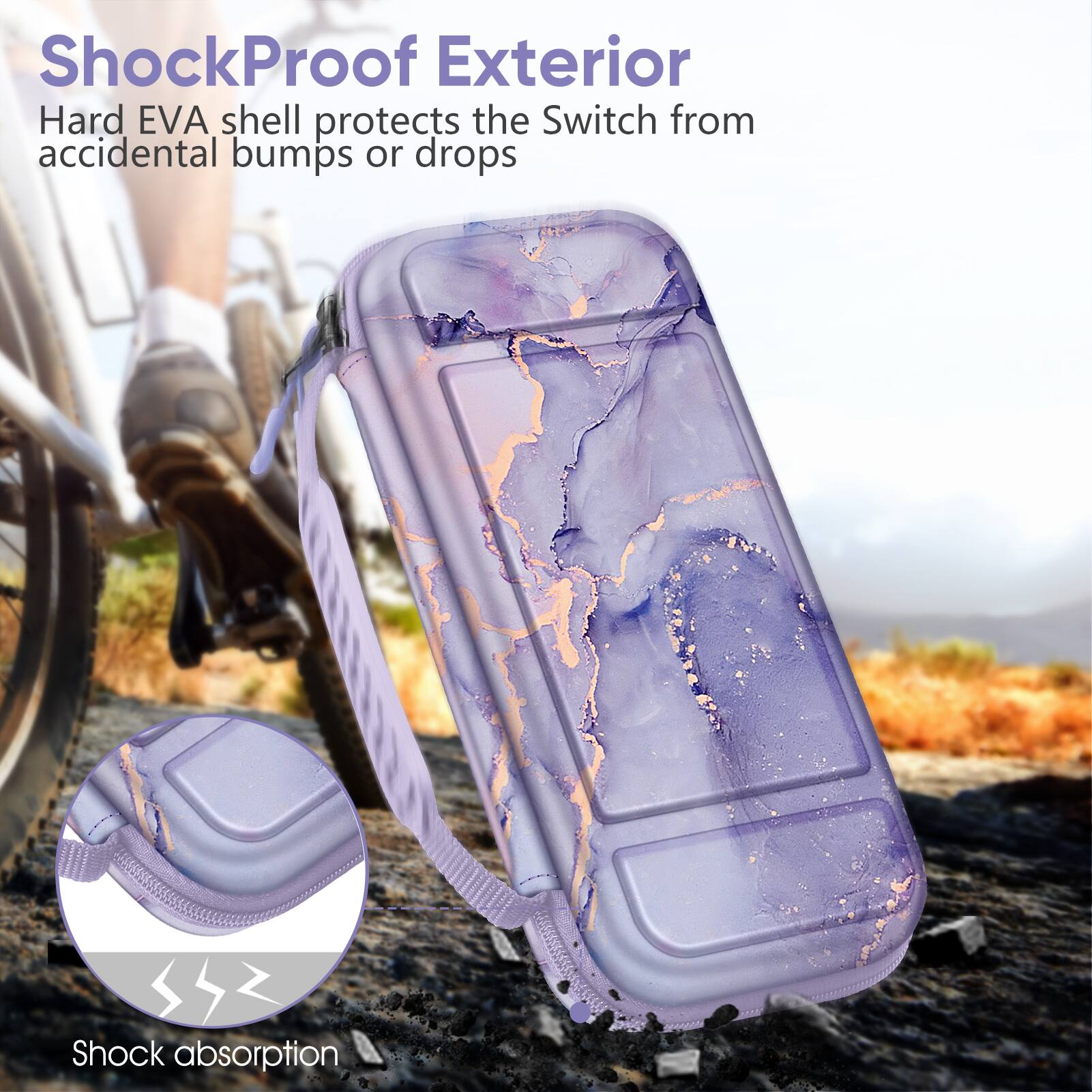 ShockProof Exterior  
Hard EVA shell protects the Switch from accidental bumps or drops  
SSZ Shock absorption