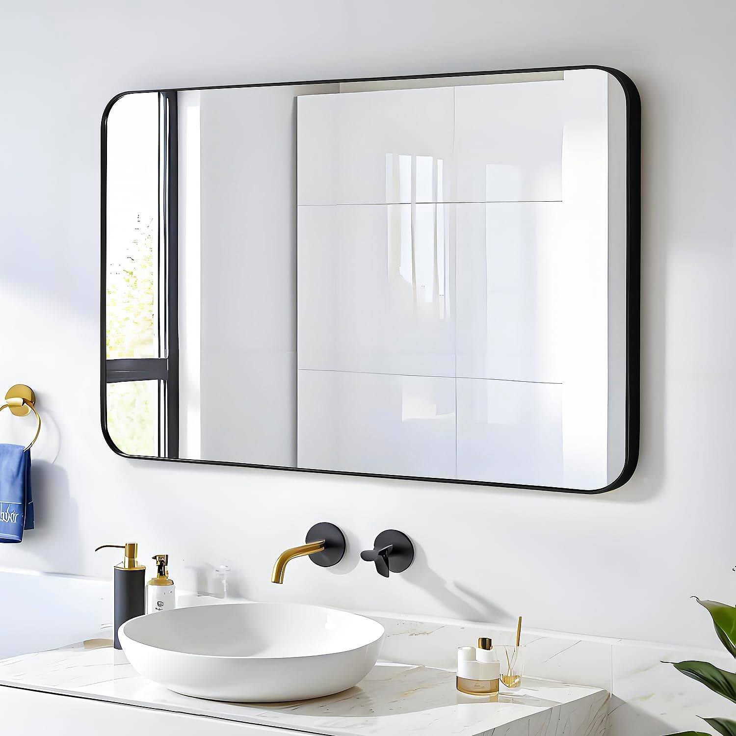 Front. Stamp n Camp - 57x20 Door Hanging Full Length Mirror, Floor Stand (Height 5.7ft just Body in1.3ft) Wall Mounted Metal Frame Rectangl... - Black-24"L x 36"W.