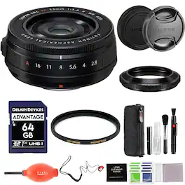 Fujifilm - XF 23mm f/2.8 R WR Lens (Black) Bundle with 39mm HGX Prime Filter, 64GB SD Card and Advanced Accessories