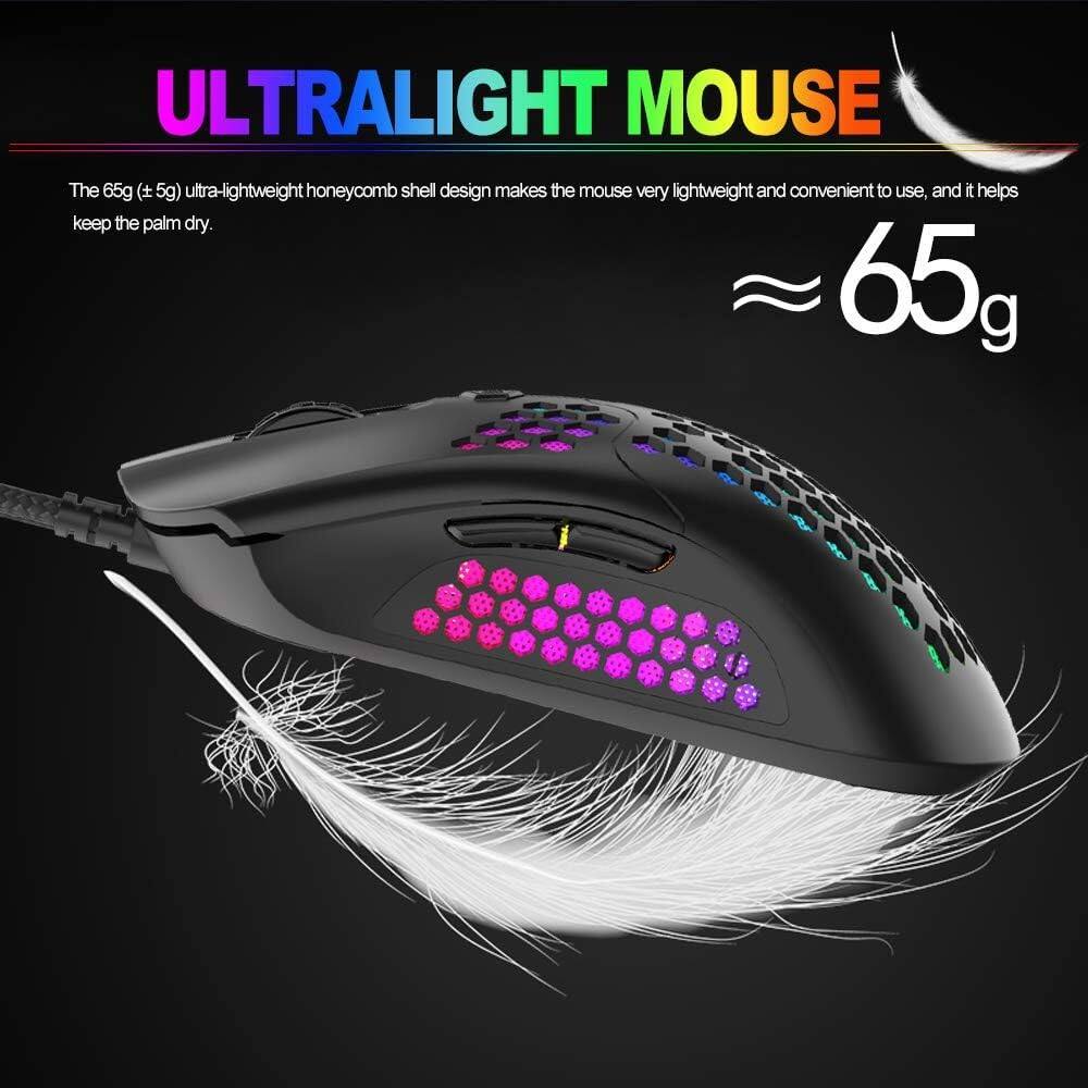 ULTRALIGHT MOUSE

The 65g (+5g) ultra-lightweight honeycomb shell design makes the mouse very lightweight and convenient to use, and it helps keep the palm dry.

≈ 65g