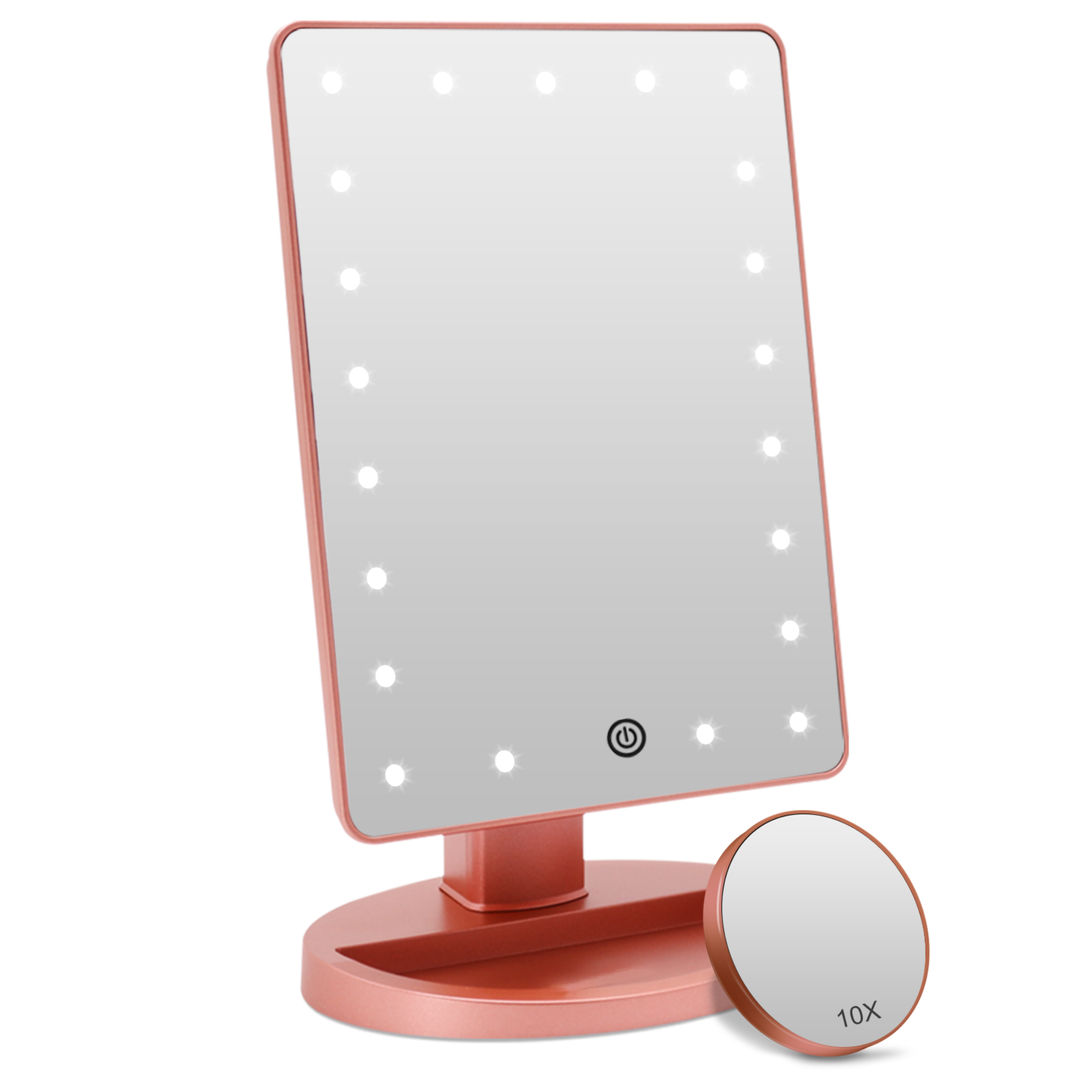 FASCINATE - Lighted Makeup Mirror with 10X and Sponges - Rose Gold