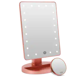 FASCINATE - Lighted Makeup Mirror with 10X and Sponges - Rose Gold