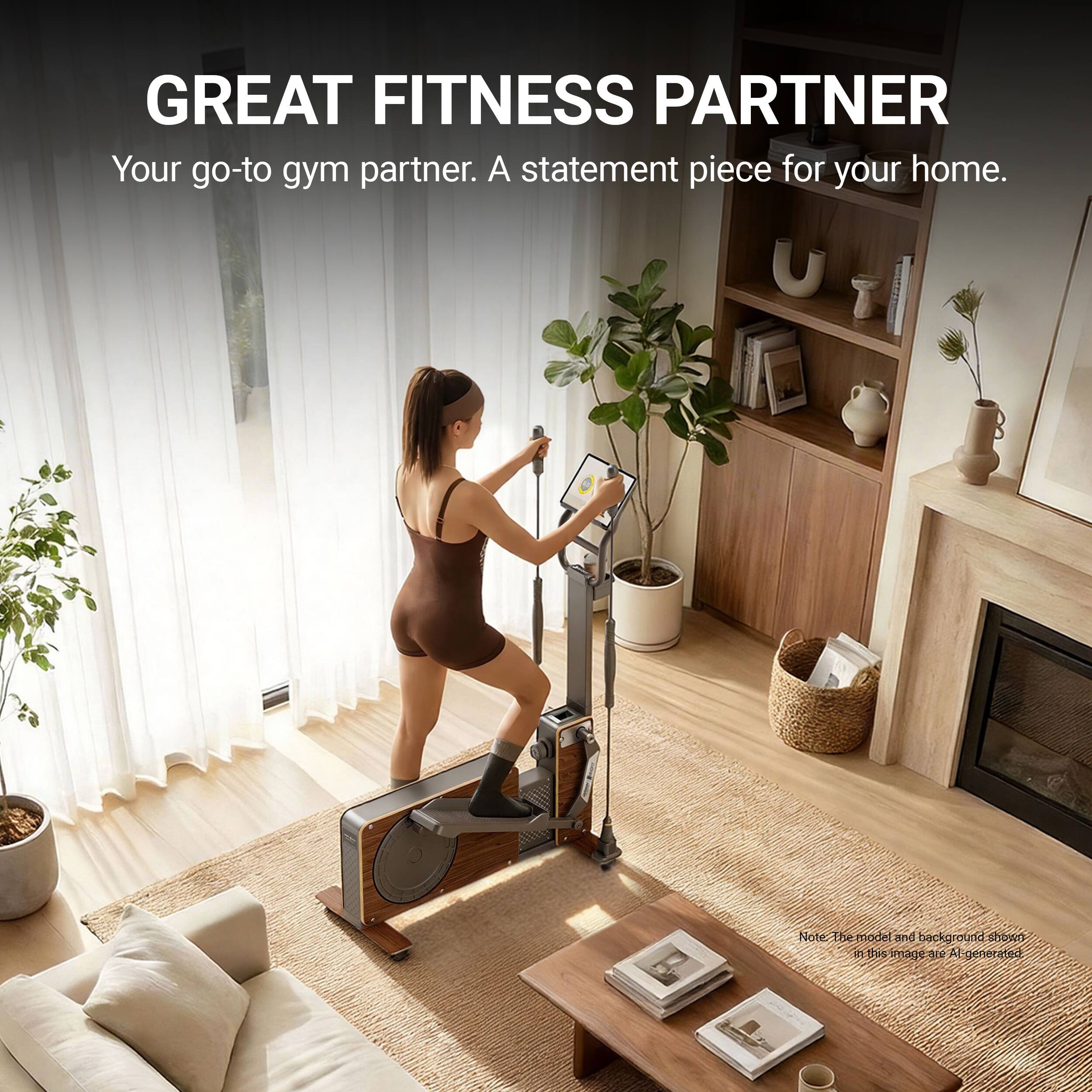 GREAT FITNESS PARTNER  
Your go-to gym partner. A statement piece for your home.  

Note: The model and background shown in this image are AI-generated