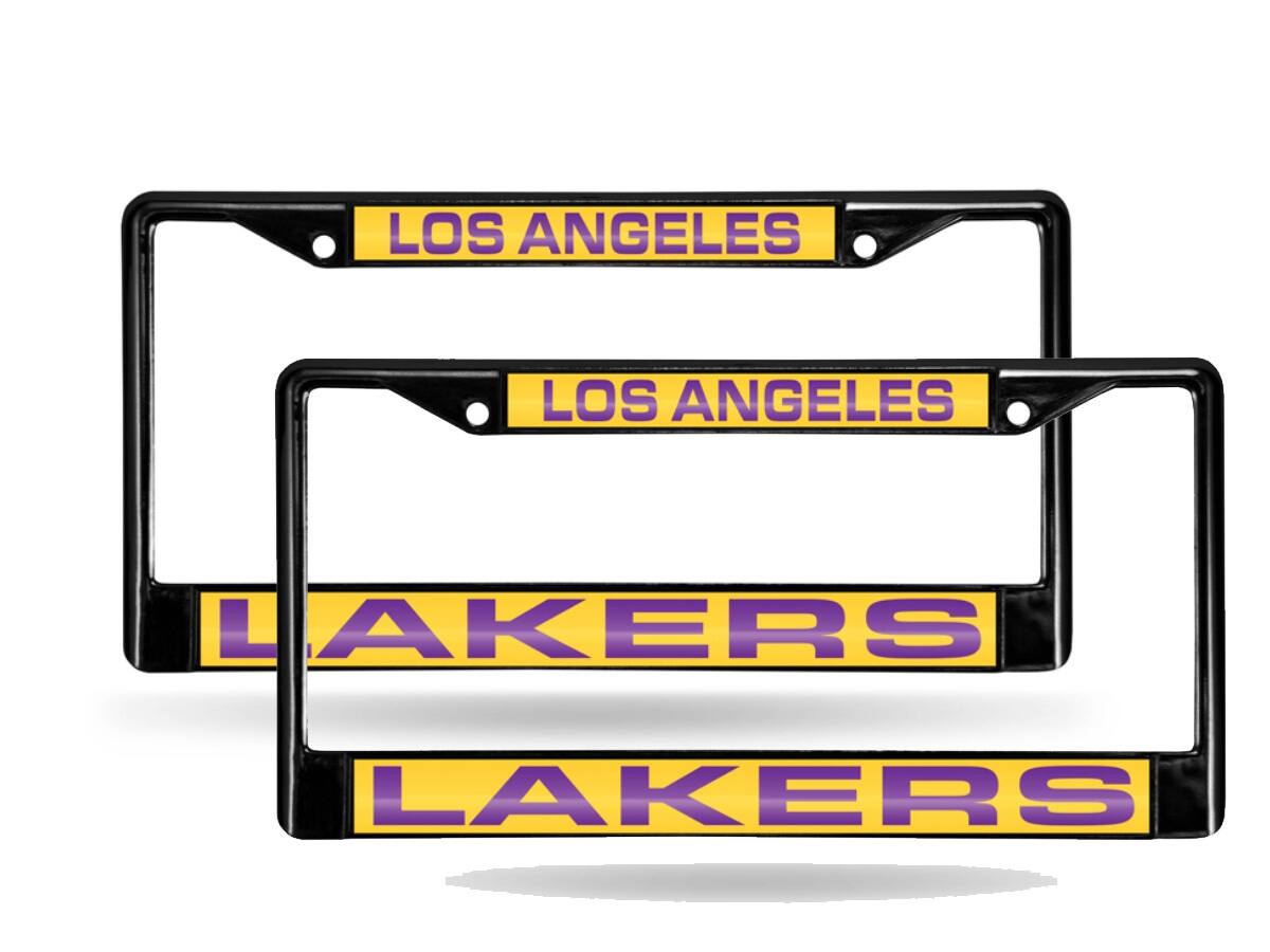 Los Angeles LA Lakers Black Metal Laser License Plate Frame ( Set of 2 Frames )