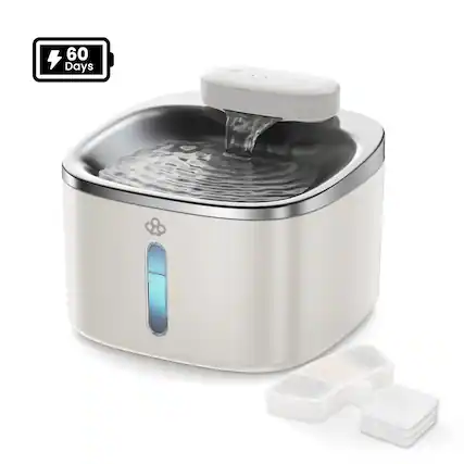 Front. Oneisall - Cordless Automatic Pet Water Fountain 3.5L Stainless Steel with Motion Sensor and 5 Layer Filtration BPA Free 3 Filters - White.