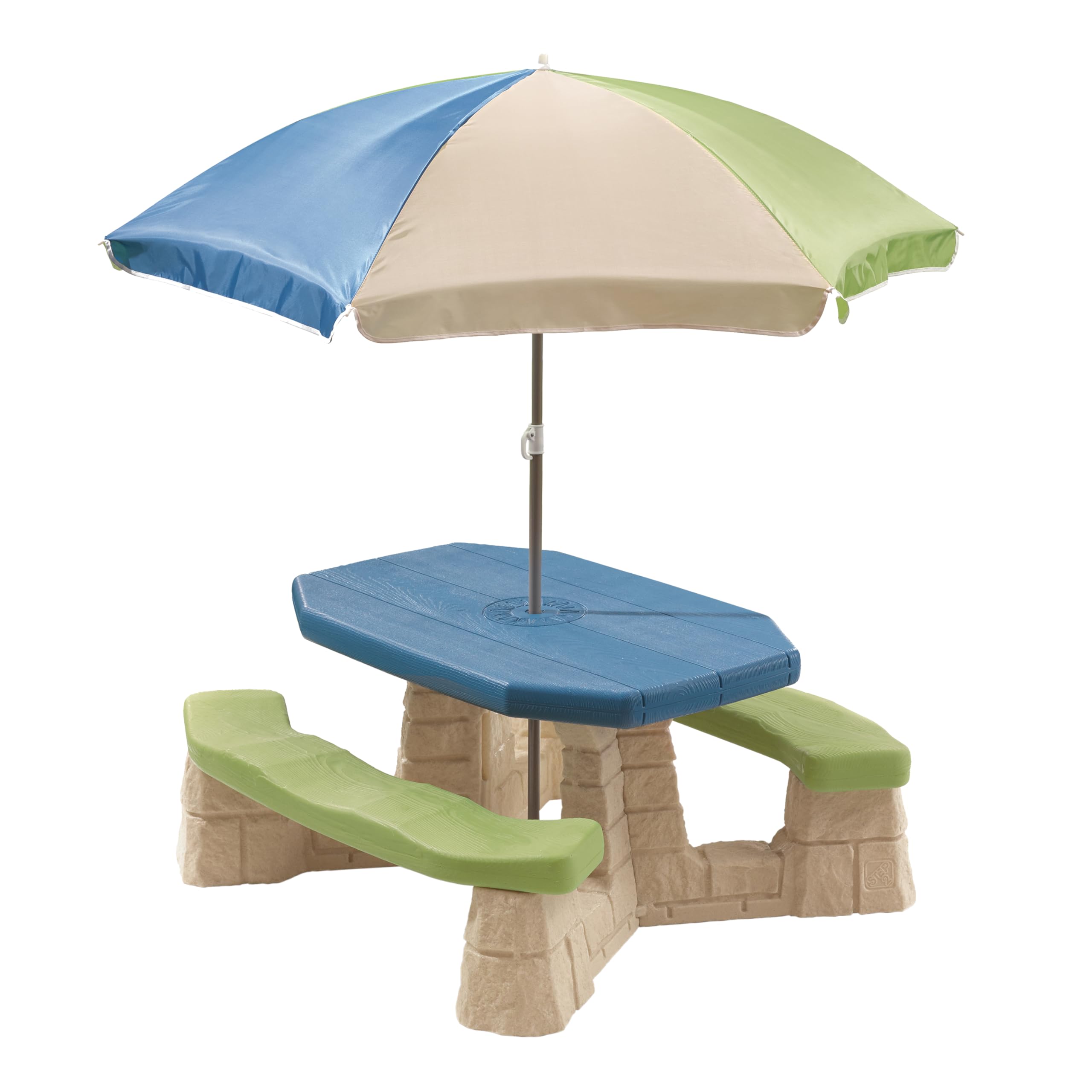 JETRANSPORT - Naturally Playful Picnic Table With Removable Umbrella Indoor/outdoor Toys Fits 6 Made Of Durable Plastic For - Blue & Green 69.25" H x 43" W x 40.75" D