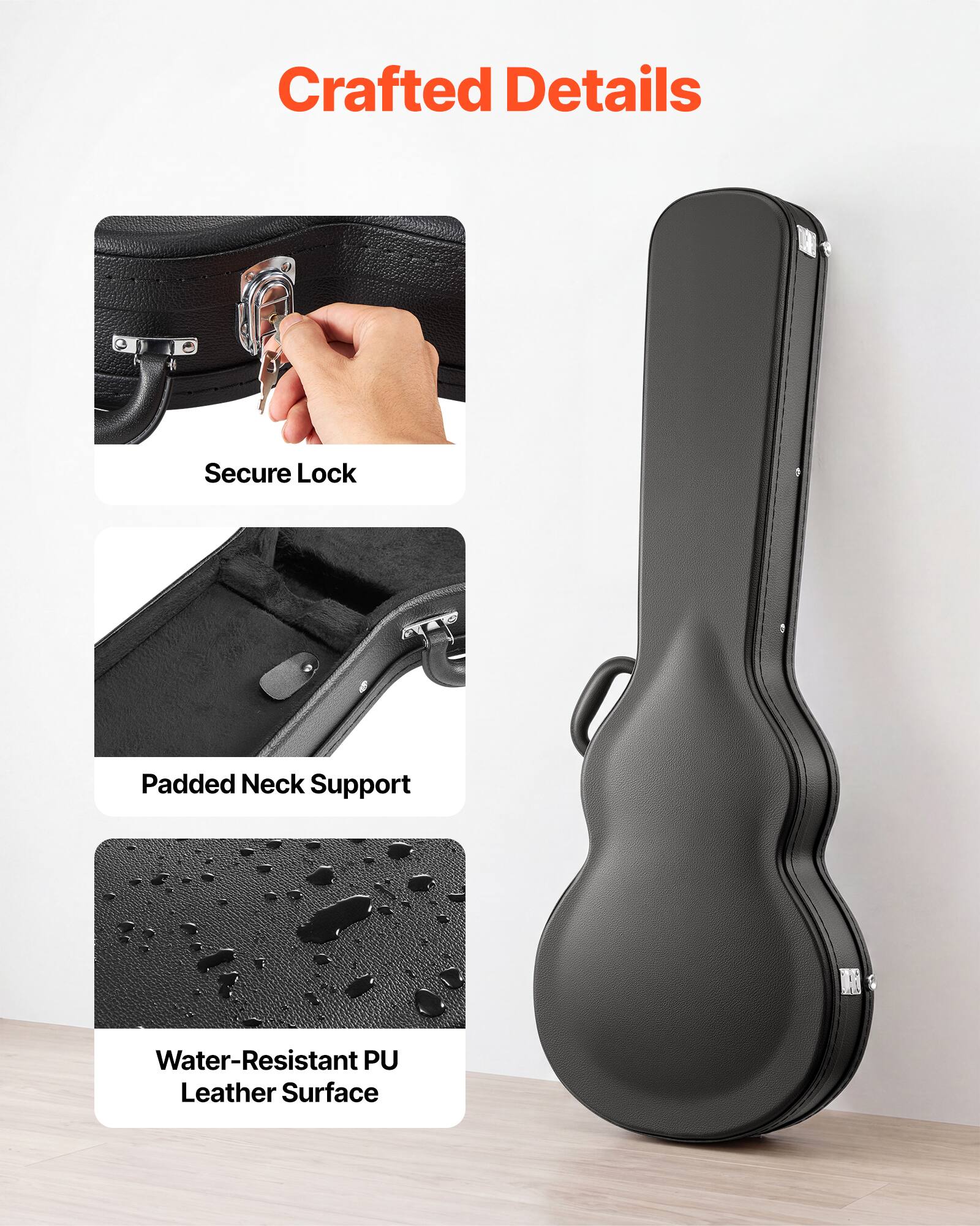 Crafted Details

Secure Lock

Padded Neck Support

Water-Resistant PU Leather Surface