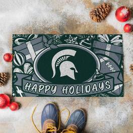 Evergreen Enterprises - Michigan State Spartans 28" x 16" Happy Holidays Christmas Turf Door Mat - Multicolor