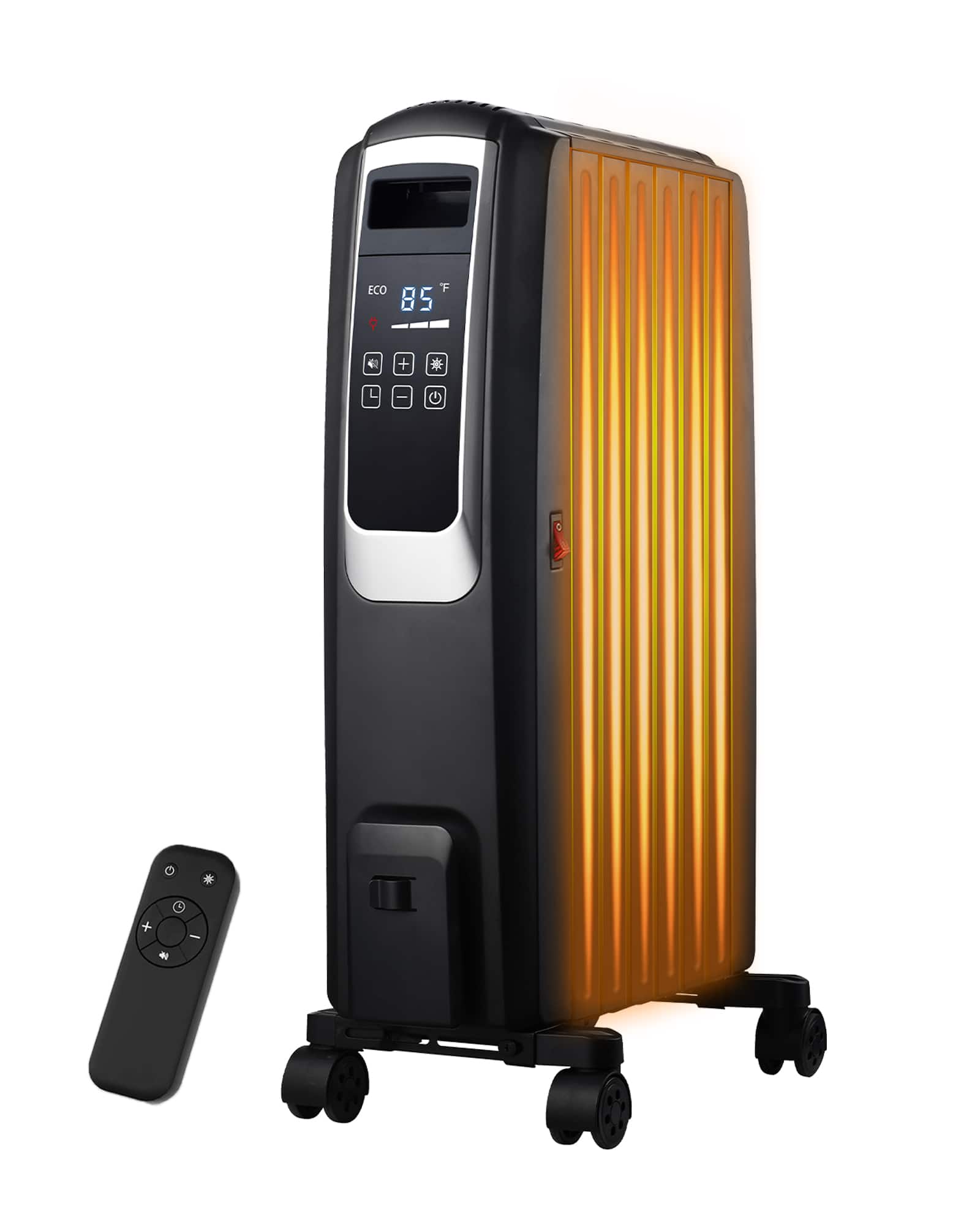 Front. TMWINGS - 1500W Electric Space Heater, Oil Filled Radiator Heater with Remote Control, 24H Timer and Thermostat, 3 Heat Levels.