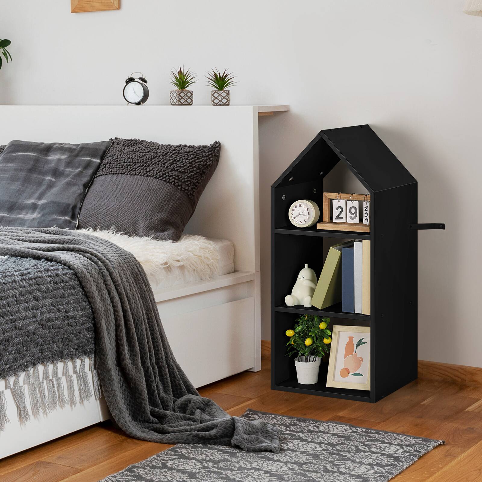 Alt View 2. Oumilen - House-Shaped 3-Tier Black Bookshelf - Black.