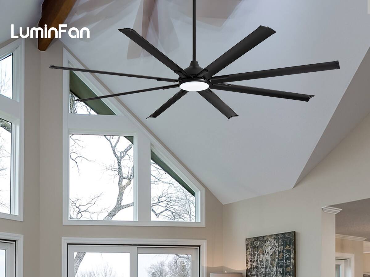 Alt View 7. Siljoy - 84 Inch Industrial Black Ceiling Fan with Integrated LED Light and Remote for Patio Kitchen Garage and Warehouse - Black.