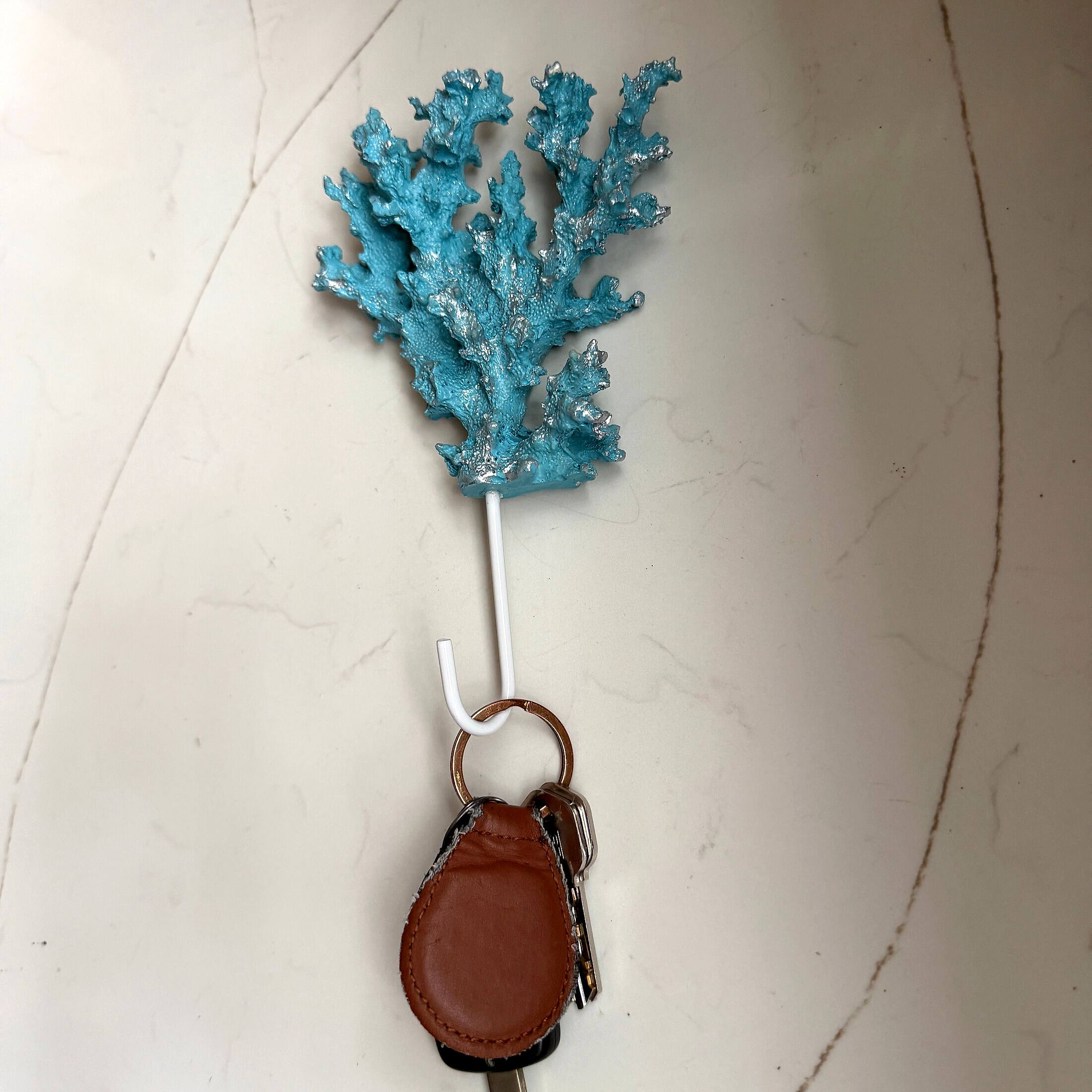 Alt View 3. Fancy That - Decorative Coral Wall Hook Blue Silver 7.5 in Resin Metal Key Holder - Blue.