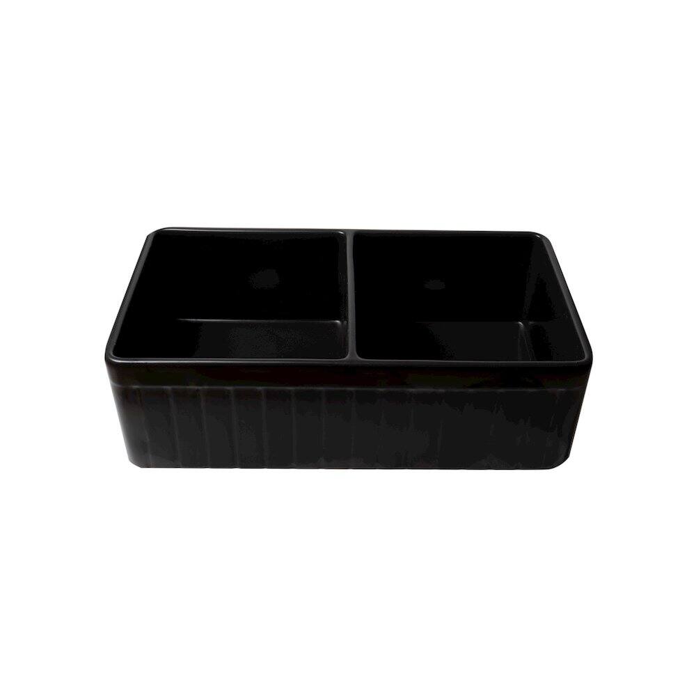 Alt View 5. Alfi - ALFI brand Black Matte Smooth Apron 33 x 18 Double Bowl Fireclay Farm Sink - Black.