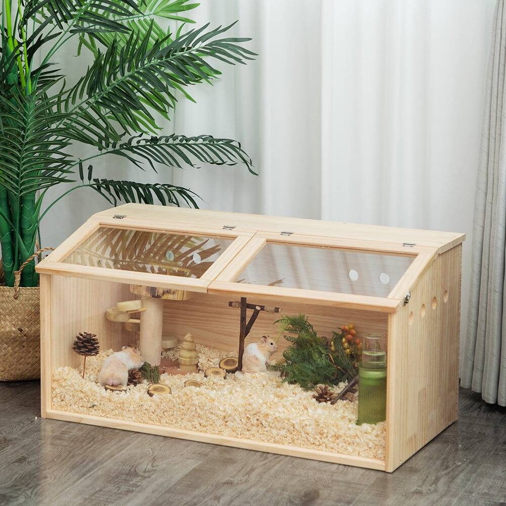Alt View 1. Pefilos - 31" Wooden Hamster Cage for Small Animals House, Acrylic Hutch for Dwarf Hamster, Guinea Pig, Chinchilla.