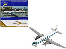 Convair CV-580 Commercial Aircraft Frontier Airlines Stripes 1/400 Diecast Model Airplane by GeminiJets - White with Teal