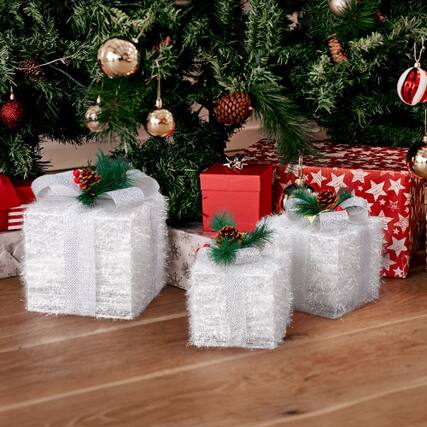 Front. Winado - 3 PCS Lighted Gift Boxes Christmas Decorations with LED Warm White Lights for Holiday - White.