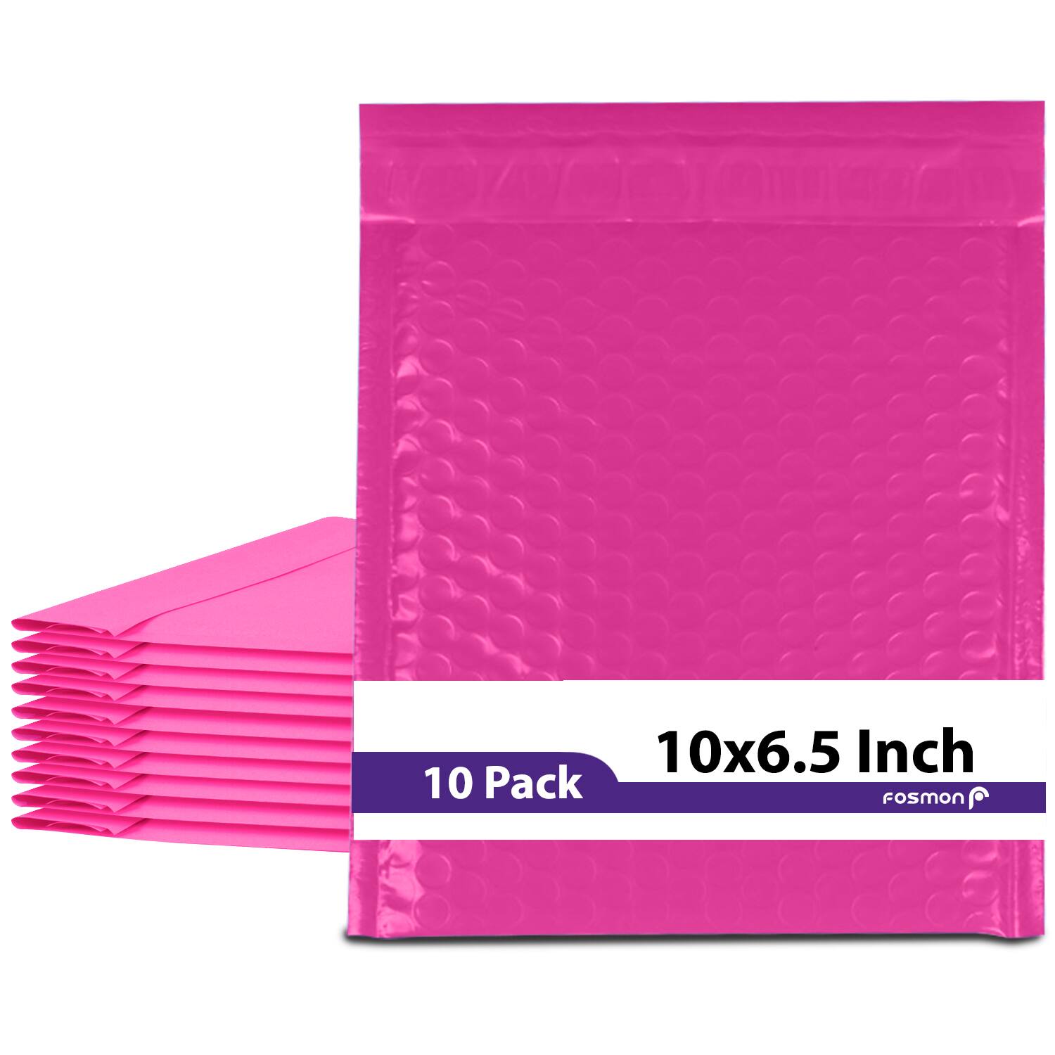 Fosmon - #0 Colored Poly Bubble Mailer 6.5" x 10", Padded Shipping Envelopes, 6.5 x 9" Usable size - 10 Pack - Pink