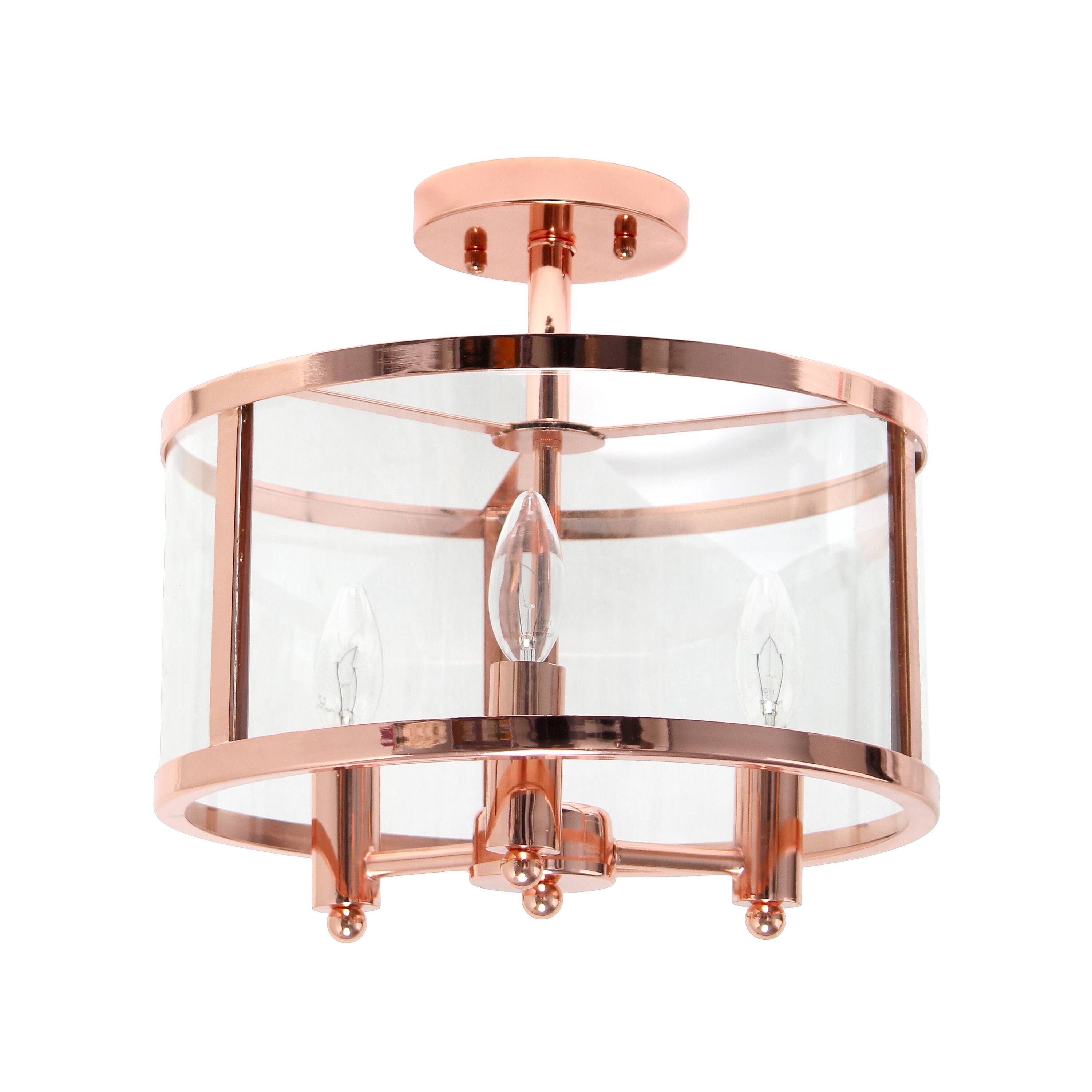 Front. Lalia Home - 3 Light Semi-flushmount Glass and Metallic Accented - Rose gold.