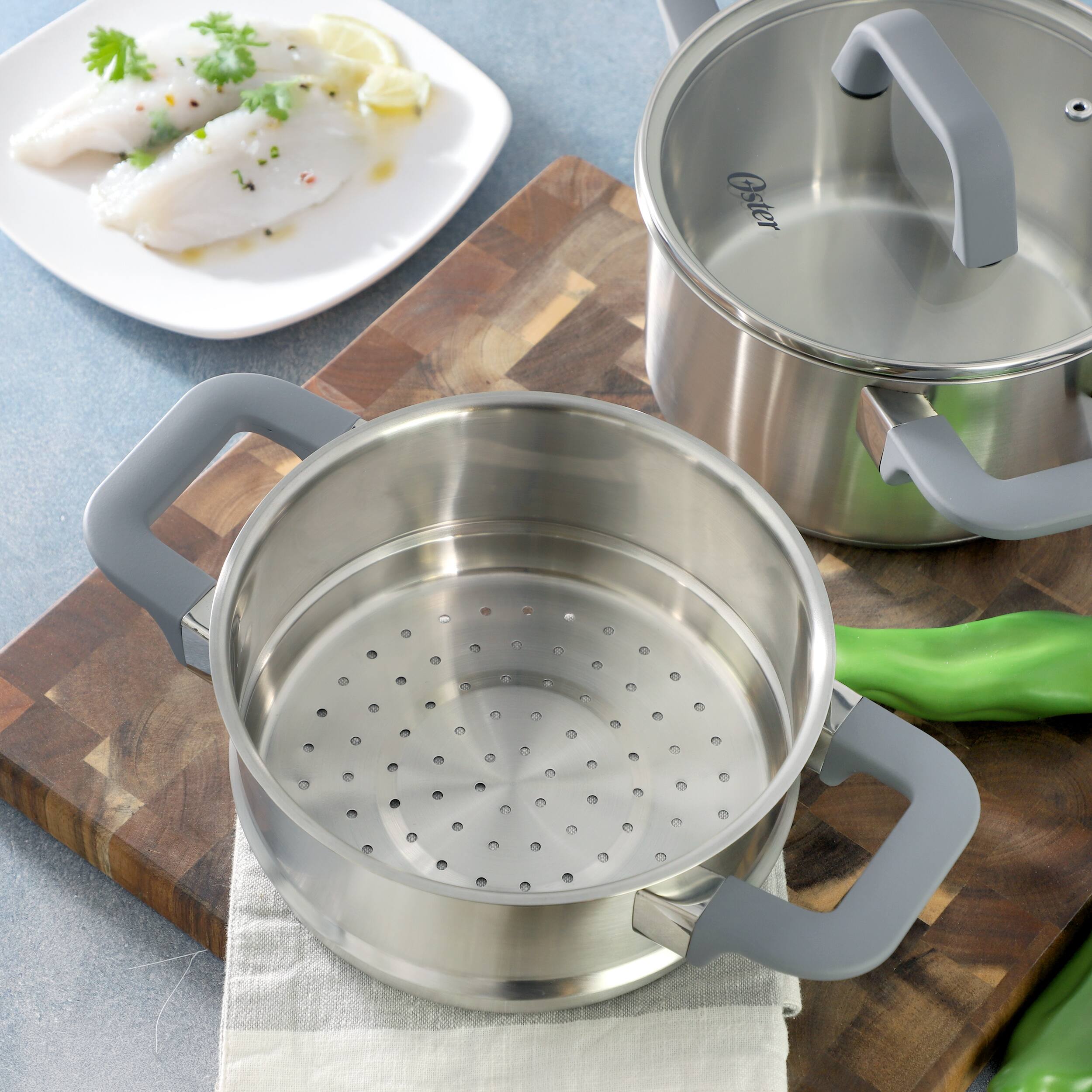 Alt View 1. Oster - Oster Beauford 3 Piece 2.9 Quart Stainless Steel Steamer Set with Lid - Silver.