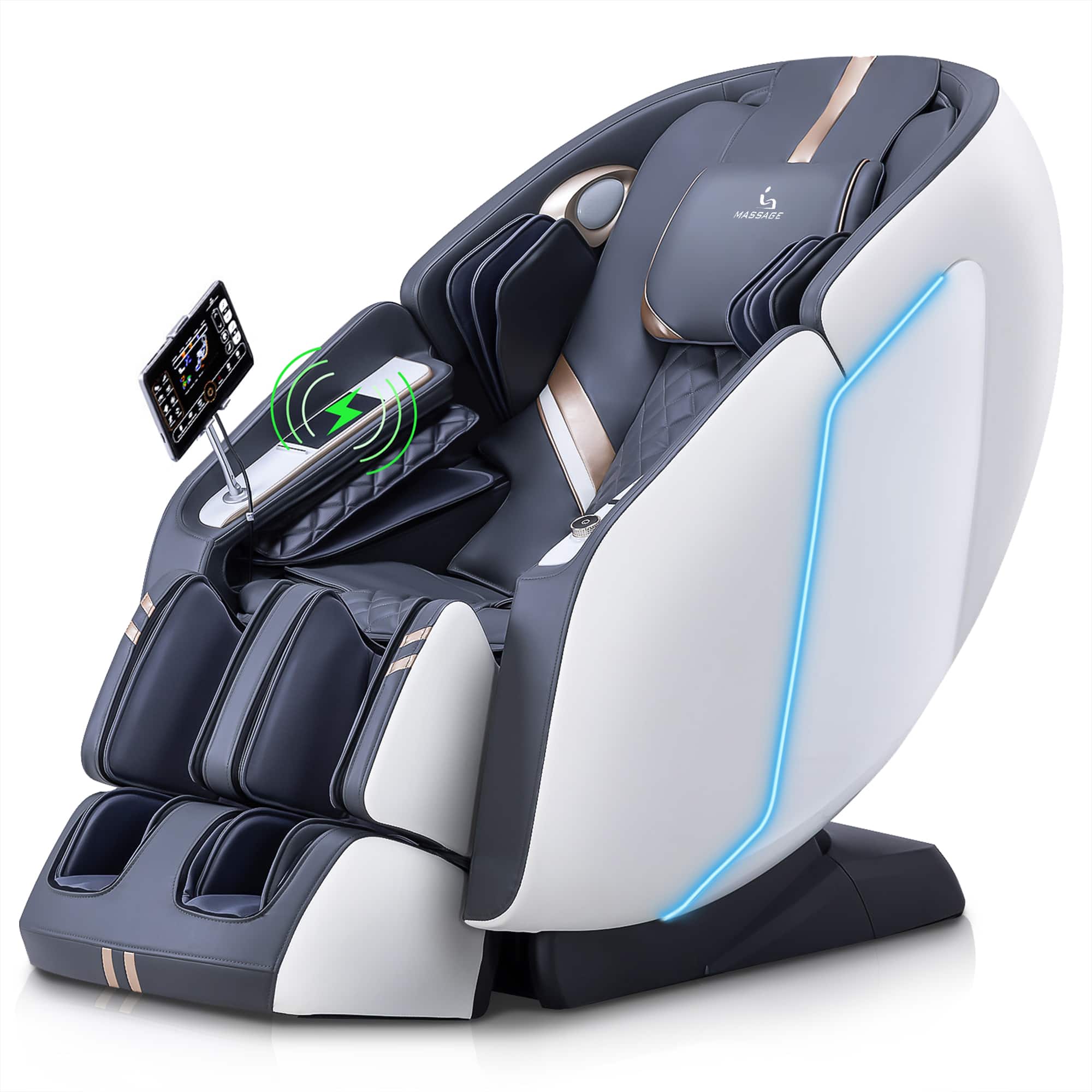 MassaMax - MT398 4D Massage Chair Full Body Stretch,Zero Gravity with Heat Therapy,Extended Footrest,Foot Rollers - White