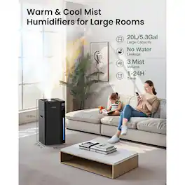MOSZAR LLC - 5.3Gal/20L Warm & Cool Mist Humidifier, Double Nozzles, Whole House, Black