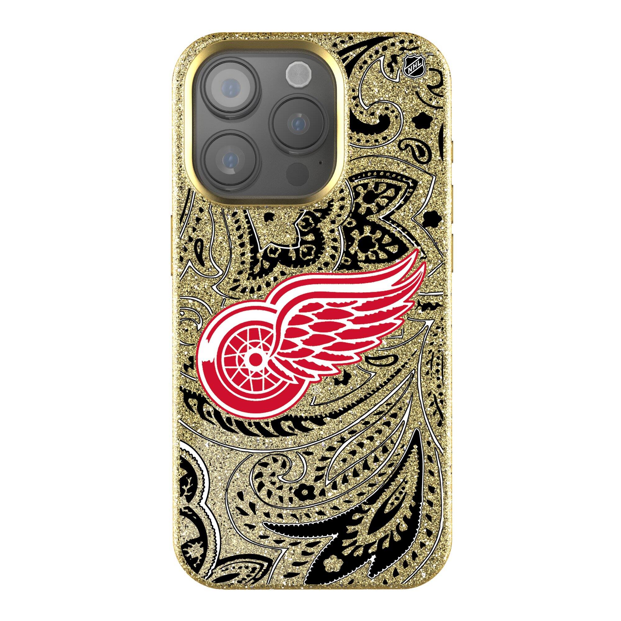 Front. Keyscaper - Gold Detroit Red Wings Paisley Bling iPhone Case - 16 Pro - Gold.