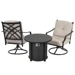 Nuu Garden - 3-Piece Outdoor Fire Pit Set with 2 Swivel Sofas, CSA Certified - Black and Gray